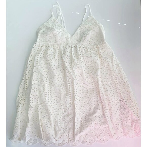 NWT H&M Women’s White Broderie Eyelet Mini Dress L Large - Picture 1 of 11